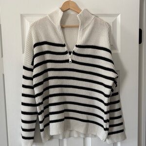 Striped Half-Zip Sweater - Black and White